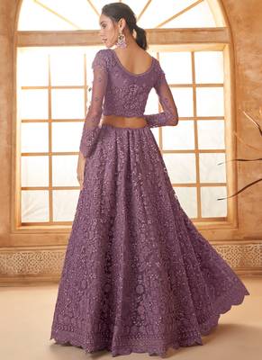 light purple net thread work wedding lehenga 4