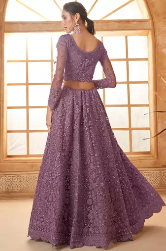 light purple net thread work wedding lehenga