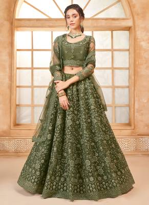 mehendi net thread work wedding lehenga 1