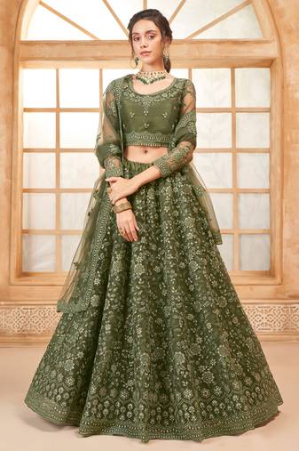 mehendi net thread work wedding lehenga