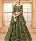 mehendi net thread work wedding lehenga