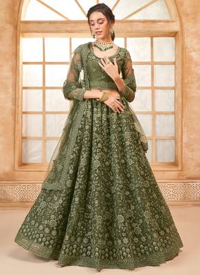 mehendi net thread work wedding lehenga 2