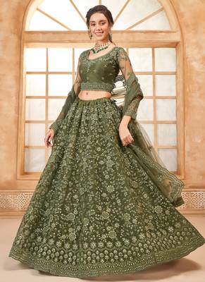 mehendi net thread work wedding lehenga 3
