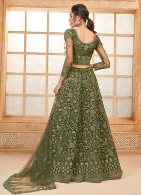 mehendi net thread work wedding lehenga 4