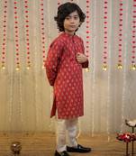 Maroon block printed kurta set.