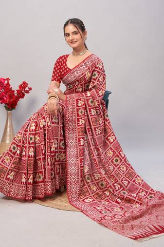 Soft cotton handicraft ajrakh print saree with blouse piece