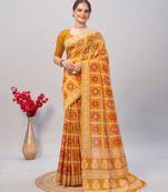 Soft cotton handicraft ajrakh print saree with blouse piece
