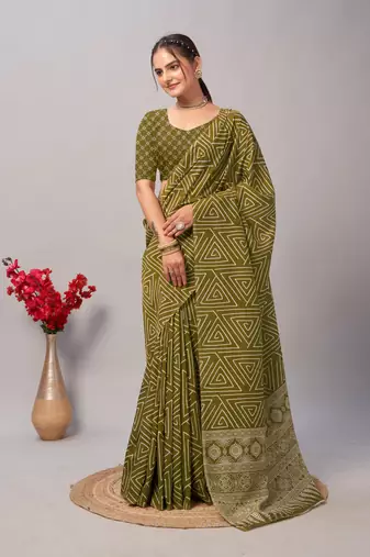 Soft cotton handicraft ajrakh print saree with blouse piece
