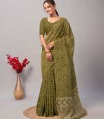 Soft cotton handicraft ajrakh print saree with blouse piece