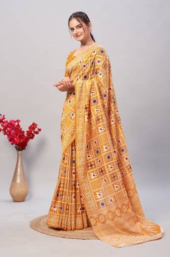 Soft cotton handicraft ajrakh print saree with blouse piece