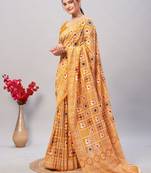 Soft cotton handicraft ajrakh print saree with blouse piece