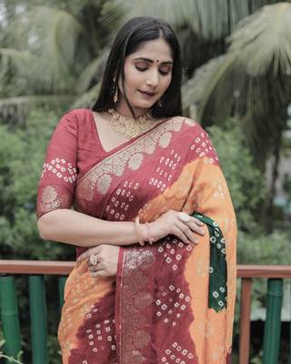 Multicolor Comfortable Bandhej Silk Drapes That Is Super Stylish And Pretty Bandhani Saree 4