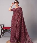 Soft cotton handicraft ajrakh print saree with blouse piece