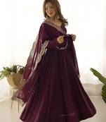 Roman Silk Chanderi Fabric Fully Flair Gown With Dupatta And Pent