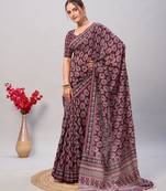 Soft cotton handicraft ajrakh print saree with blouse piece