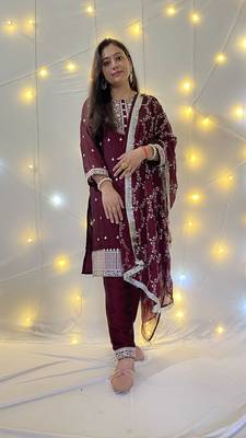 Pure Blooming Rangoli Silk Fabric Straight Fit Embroidery Work Kurta With Dupatta And Trousers 1