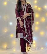 Pure Blooming Rangoli Silk Fabric Straight Fit Embroidery Work Kurta With Dupatta And Trousers