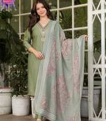 Olive green roman silk embroideredkurta set