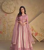 Georgette onion pink embroidered trendy gown