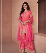 Pink faux georgette embroidered sequins work designer salwar kameez