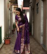 Violet Bandhej Paithani Silk Saree