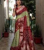 Maroon Bandhej Silk Saree,Jari Weaving Border Saree