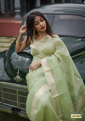 Cotton woven art silk saree with blouse 2