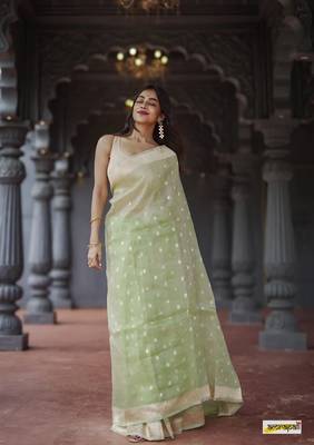 Cotton woven art silk saree with blouse 3