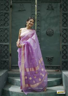 purple Cotton woven art silk saree with blouse 1