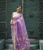 purple Cotton woven art silk saree with blouse