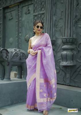 purple Cotton woven art silk saree with blouse 2