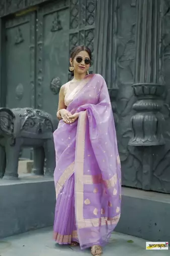 purple Cotton woven art silk saree with blouse