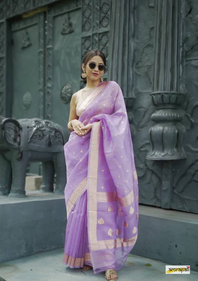 purple Cotton woven art silk saree with blouse