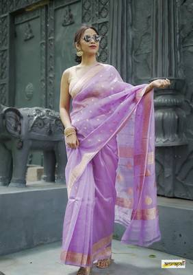 purple Cotton woven art silk saree with blouse 3