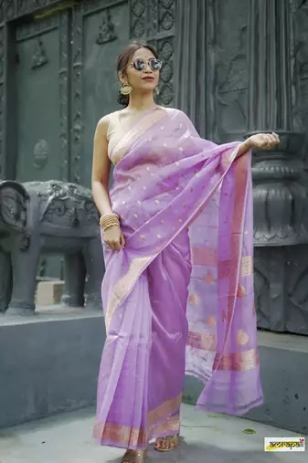 purple Cotton woven art silk saree with blouse
