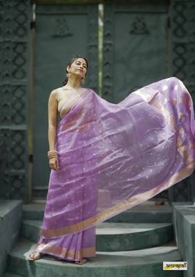 purple Cotton woven art silk saree with blouse 5