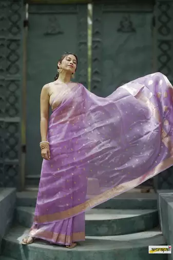 purple Cotton woven art silk saree with blouse