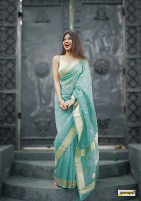 Rama Cotton woven art silk saree with blouse 1
