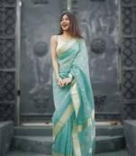 Rama Cotton woven art silk saree with blouse