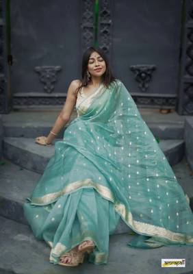 Rama Cotton woven art silk saree with blouse 2