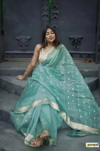 Rama Cotton woven art silk saree with blouse