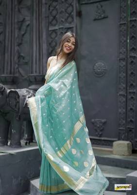 Rama Cotton woven art silk saree with blouse 3