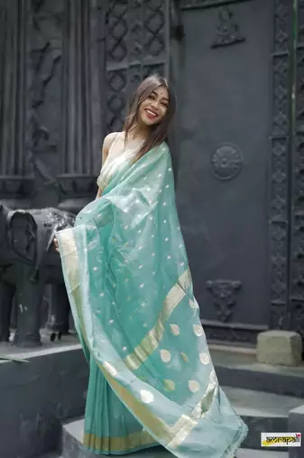 Rama Cotton woven art silk saree with blouse