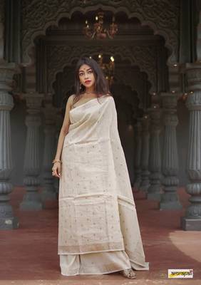 Cotton woven art silk saree with blouse 4