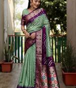 Light-Green Bandhej Silk Saree,Minakari Weaving Butta Saree