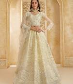 Off-White Cording & Thread Embroidered With Stone Work Net With Silk Inner Lehenga Choli For Bride