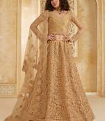 Spellbinding Golden Cording & Thread Embroidered With Stone Work Net With Silk Inner Lehenga Choli For Wedding