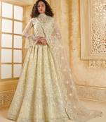 Off-White Cording & Thread Embroidered With Stone Work Net With Silk Inner Lehenga Choli For Bride
