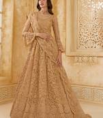 Spellbinding Golden Cording & Thread Embroidered With Stone Work Net With Silk Inner Lehenga Choli For Wedding
