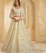 Off-White Cording & Thread Embroidered With Stone Work Net With Silk Inner Lehenga Choli For Bride
